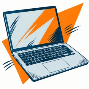Rysowany laptop z wyrazistym pomarańczowym akcentem